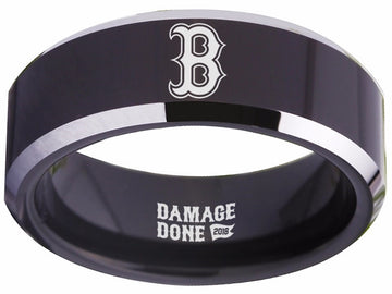 Boston Red Sox Ring Red Sox Wedding Ring Black & Silver Size 4 - 17
