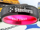 Pittsburgh Steelers Ring 6mm Black & Pink Wedding Band | Sizes 6-13 #pittsburgh #steelers