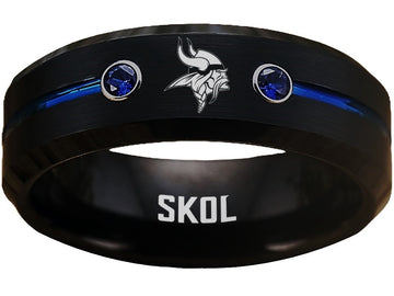 Minnesota Vikings Ring Black & Blue CZ Wedding Band | Sizes 6-13 #vikings #skol #nfl