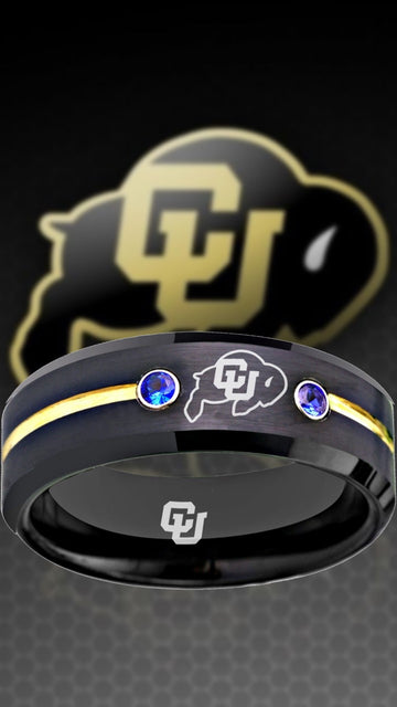 Colorado Buffaloes Ring Black & Blue CZ Wedding Band | Sizes 6-13 #buffs #ncaa