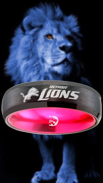 Detroit Lions Ring Black & Pink Wedding Band 6mm | Sizes 6-13 #detroit #lions #nfl
