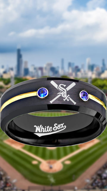 Chicago White Sox Ring Black & Blue CZ Wedding Ring Sizes 6 - 13 #whitesox #mlb
