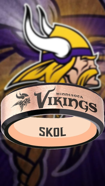 Minnesota Vikings Ring Rose Gold & Black Wedding Band | Sizes 6-13 #vikings #skol #nfl