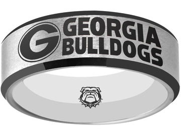 Georgia Bulldogs Ring | Silver & Black Wedding Band | Sizes 6 - 13