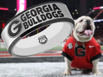Georgia Bulldogs Ring | Silver & Black Wedding Band | Sizes 6 - 13